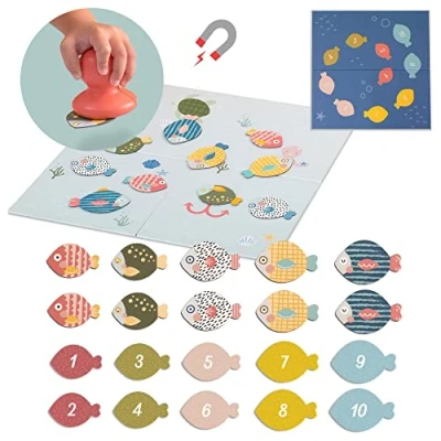 Image of Taf Toys My First Magnetic Fishing Game. Double Sided Fish Board 6 in 1 Educational Toy for Toddlers. Catch, Count, Sort Fun. Gift Suitable Boys &amp; Girls Year Old +