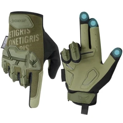 Image of OneTigris Full Finger Gloves, Cycling Gloves Touch Screen Men Women for Outdoor Sports Motorcycle Motorbike Hiking, Ranger Green, XL