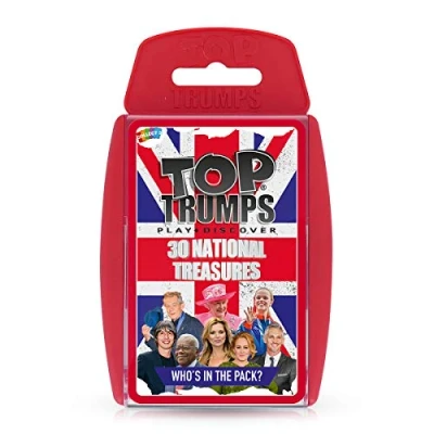 Image of Top Trumps National Treasures Classics Card Game, play with famous household names including Julia Donaldson, J.K Rowling, Adele and Sir David Attenborough, gift for boys girls aged 6 plus
