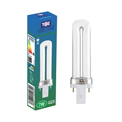 Image of TBE LIGHTING 7w G23 2 Pin CFL Energy Saving Lamps Cool White 4000K, 8000 Hour Life, 420 Lumen