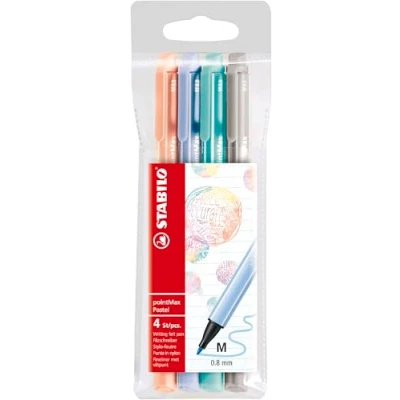 Image of Nylon Tip Writing Pen STABILO pointMax Wallet of 4 Assorted Pastel Colours