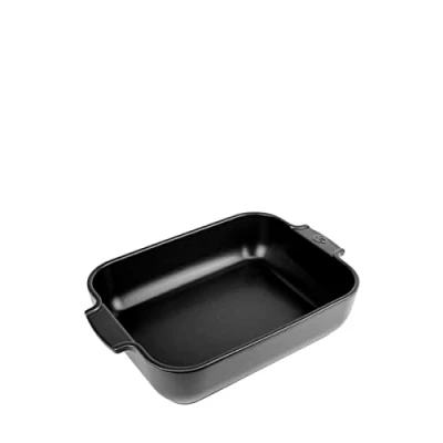 Image of PEUGEOT Rectangular Ceramic Baking Dish 32 cm (including handles) x 20 6.5 Capacity: 2.7 L 4 5 Servings 10 Year Guarantee Made In France Satin Black Colour