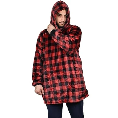 Image of True Face Blanket Hoodie Unisex Oversized Ladies Sherpa Fleece Ultra Plush Hooded Sweatshirt Small Check2 Heavy One Size