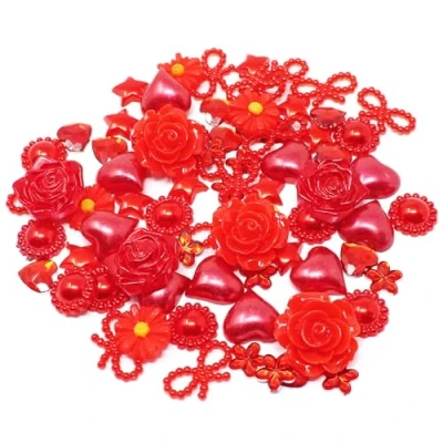 Image of 80 Mix Red Shabby Chic Resin Flatbacks Striking Craft Embellishments for Cardmaking and Creative Projects
