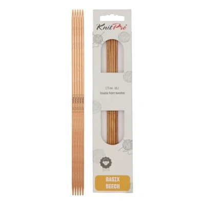 Image of KnitPro Basix Birch: Knitting Pins: Sets of 5. Double Ended: 20cm x 2.75mm, Birchwood, Multi Colour, 2.75mm