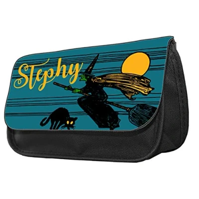Image of Personalised Flying Witch Themed Pencil Case. Make up case, Back to School Gift.