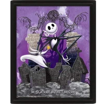 Image of Pyramid International Disney The Nightmare Before Christmas Poster in 3D (Jack Skellington Graveyard Design) Lenticular Box Frame 25cm x 20cm 1.5cm Official Merchandise