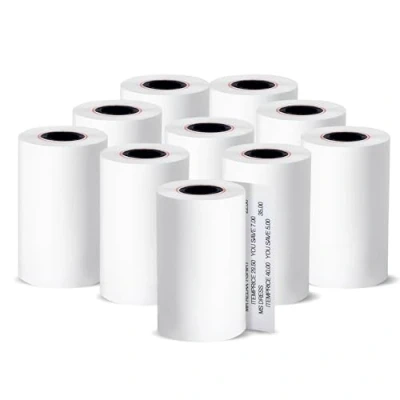 Image of 50 Rolls 57 x 40 Thermal Paper Till Receipt Roll for Cash Register, POS, Credit Card Machine with Red Warning Strip