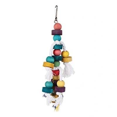 Image of HEEPDD Parrot Chew Toy, Colorful Natural Wooden Hanging Bite Toys with Bell Cage Play Toy Supplies for Macaw African Grey Amazon Cockatoo Budgies Parakeet Cockatiel Lovebird