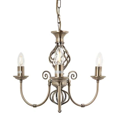 Image of Traditional Classic Knot Twist 3 Light Antique Brass Ceiling Fitting/Lighting