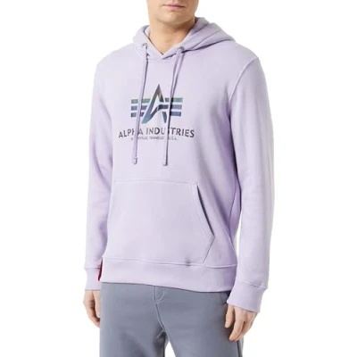 Image of Alpha Industries Men&#039;s Basic Hoody Rainbow Ref. Print Hooded Sweat Sweatshirt, Greyblack, S