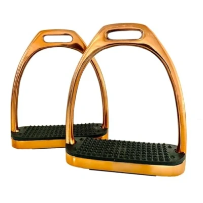 Image of ROSE GOLD STIRRUPS Gloss Fillis Horse Riding Stainless Steel With Strong Treads 4 &amp; 4.75&quot; (4 Inches)
