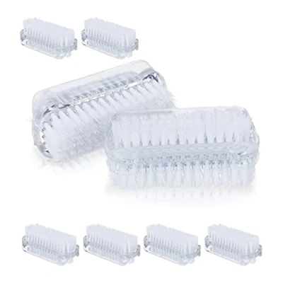 Image of Relaxdays Nail Brush, Set of 8, Double Sided with Hard Bristles, Plastic, HxWxD: 3.5 x 8.5 cm, Bathroom, Clear, Steel, 25 17 22 cm