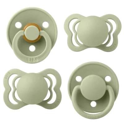 Image of BIBS Pacifiers Try it Collection Includes Colour, De Lux, Couture and Supreme BPA Free Natural Rubber &amp; Silicone Made in Denmark Sage 0 to 6 Months