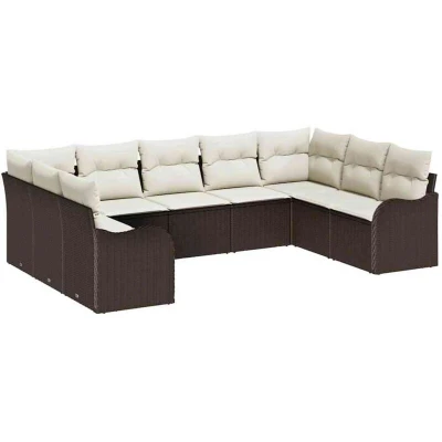 Image of vidaXL 9 Piece Garden Sofa Set with Cushions Brown Poly Rattan