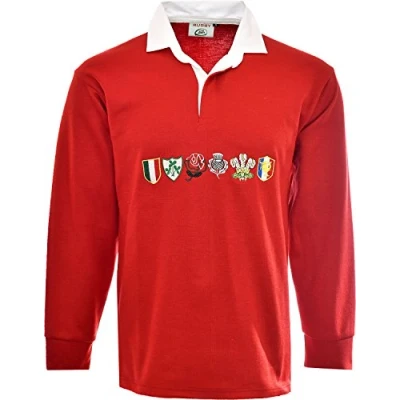 Image of Men 6 Nation Full Sleeve Rugby Fan Shirts Size S to 5XL (2XL, Red)