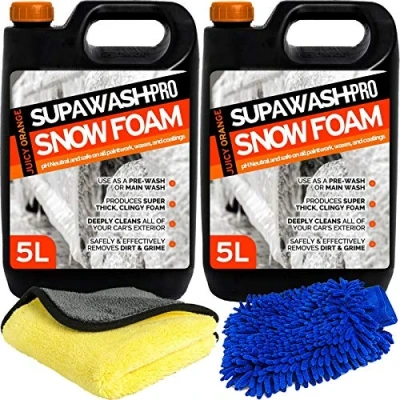 Image of SUPAWASH PRO Orange Snow Foam Car Shampoo 10L with 1 x Microfibre Cloth &amp; Wash Mitt pH Neutral Detailing Kit