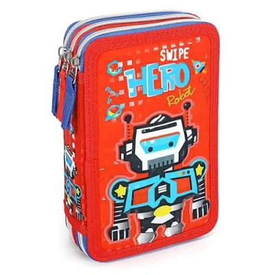Image of TDL Robot Pencil Case 45 pcs Pre Filled 3 Layers Kids Boys Pouch with Multi Compartments