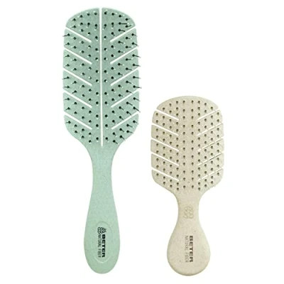 Image of Beter Pack of Natural Fiber hair Brushes Anti Pull brush + Mini brush, Detangling Ideal for Travel Sustainable and Recyclable,