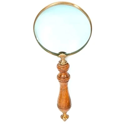 Image of 4 inches Nautical Handheld Magnifying Brass Glass&amp; Wooden Large Magnifier with Handle