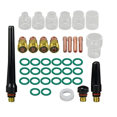 Image of RIVERWELD TIG Stubby Gas Lens 17GL040 10N22S(1.0mm) 17GL116 10N23S(1.6mm)17GL332 10N24S (2.4mm) 17GL18 10N25S (3.2mm) Insulated Cup #4 #12 Kit WP 17 18 26 Welding Torch 39pcs