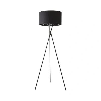 Image of MiniSun Modern Gloss Black Metal Tripod Floor Lamp with a Cylinder Shade