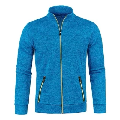 Image of CAZOY Mens Lightweight Full Zipper Coat Jacket Open Front Stand Collar Cardigan Sweater Jumper with Pockets Men Long Sleeve Zip Up Sweatshirt Pullover Tops for Gym Fitness Blue UK Size 16