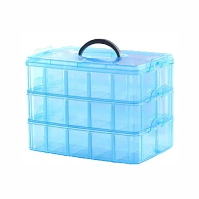 Image of SUL 3 Tier Transparent Stackable Storage Box with 30 Compartments, Craft, Toys Carry Handle, Storing &amp; Organising Jewellery, Arts Crafts, Tools (Blue)