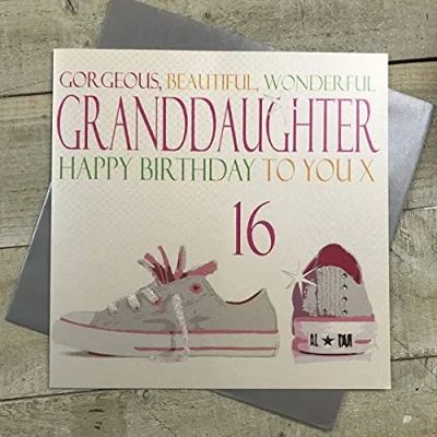 Image of white cotton cards Large Gorgeous, Beautiful, Wonderful, Granddaughter Happy 16&quot; Handmade 16th Birthday Card, XN92 GD16