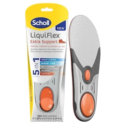 Image of Scholl Liquiflex Extra Support Work Insoles for Men Boot Insole, UK Size 8 12, 1 Pair of trimmable Gel with Memory Foam and Arch