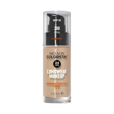 Image of Revlon Colorstay Liquid Foundation Makeup for Combination/Oily Skin SPF 15, Longwear Medium Full Coverage with Matte Finish, Nude (200), 30 ml