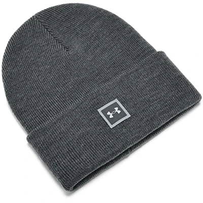 Image of Under Armour Truckstop Beanie, unisex cuff beanie with twill patch and logo, ribbed hat