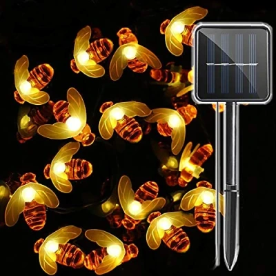 Image of Solar Powered Honeybee Outdoor Lights, 30 LED 21 ft Waterproof Fairy String Bumble Bee for Garden, Flower Fence, Patio, Lawn, Trees, Pathway Home Christmas Party Decoration (Warm White)
