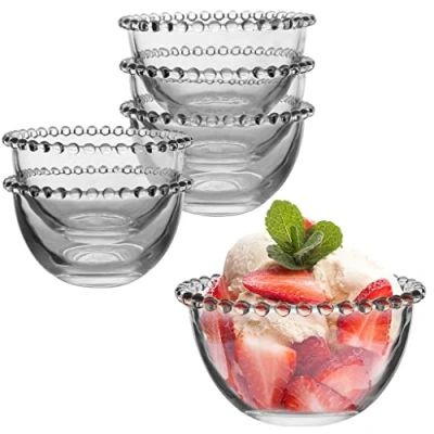 Image of Set of 6 Glass Dessert Bowls Beaded Edge Breakfast