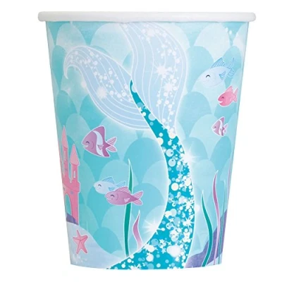 Image of Magical Mermaid Multicolor Paper Cups (9oz) Pack of 8 Perfect for Enchanting Underwater Themed Parties &amp; Celebrations