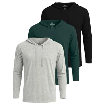Image of Real Essentials 3 Pack: Men's Cotton Lightweight Casual Pullover Drawstring Hoodie With Pocket, Set 2, Large