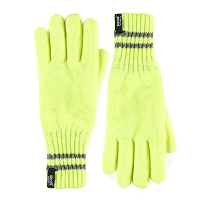 Image of HEAT HOLDERS Mens Hi Vis reflective outdoor thermal winter knitted gloves (L/XL, Yellow)