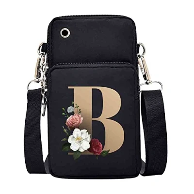 Image of FINDING CASE initial letter Printed Women Girls men Zipper Waterproof Nylon 3 Layers Crossbody Bags Wallet Cellphone Purse Shoulder Bag Wristlet Handbags Adjustable Strap (gold B)