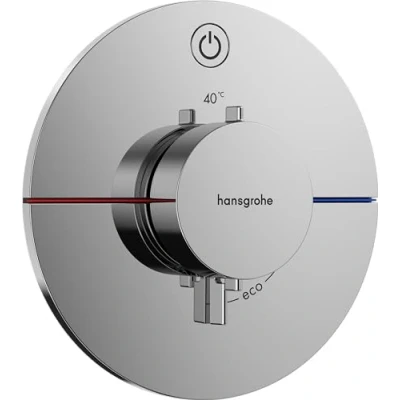 Image of hansgrohe ShowerSelect Comfort S thermostat conceiled, bathroom tap with safety stop at 40 C, round for showers and bath tubs, shower mixer 1 function, chrome, 15553000