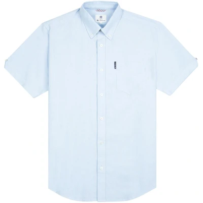 Image of Ben Sherman Short Sleeve Collared Light Blue Mens Oxford Shirt 0066952 Sky