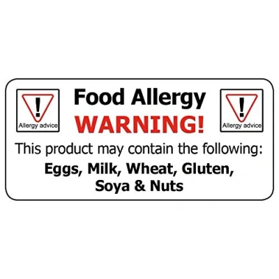 Image of 19 X 45mm Allergy B Food Allergy/Allergen Advice Warning Stickers Professionally Printed