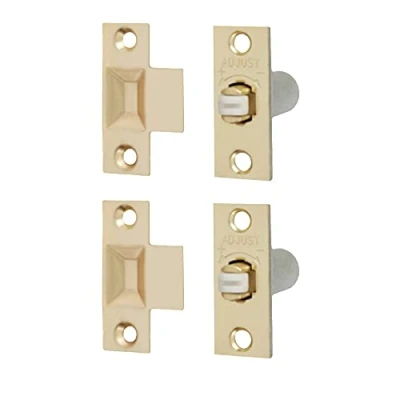 Image of Adjustable Roller Catch Spring Loaded Latch Lock for Internal Doors Brass Plated Pack of 2