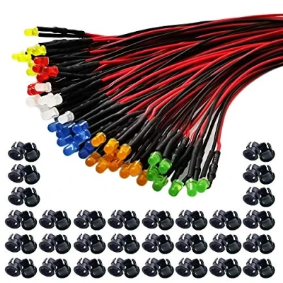 Image of GTIWUNG 60Pcs 12V LED Lights Emitting Diodes, 3mm Pre Wired Diodes Light Ultra Bright (10PCS X 6 Colors)Assorted Kit Diffused Colored Lens + Plastic Holder Mounting Holders
