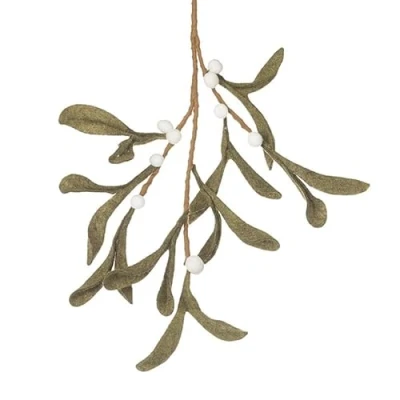 Image of Heaven Sends Christmas Mistletoe Artificial Festive Spray Hanging Decoration with Soft White Berries Green Felt Fabric 40 cm