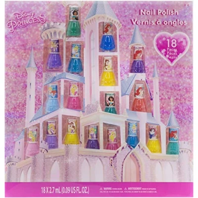 Image of Disney Princess 18 Piece Water Based Nail Polish Set, Castle Theme, Quick Dry and Peels Off, Paint Set for Girls, Perfect Parties, Sleepovers Makeovers, Ages 3+, By Townley Girl