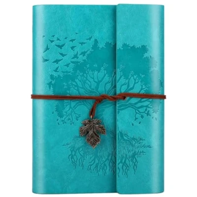 Image of OMEYA PU Leather Journal Notebook, Blank Pages Refillable Vintage Sketchbook Travel Notebook Diary Gift for Girls Boys Women Men 23.3 x 16 cm Blue