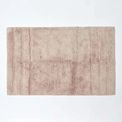 Image of HOMESCAPES Spa Supreme Bath Mat, Stone, Very Heavy 1800 GSM, Super Soft Plush Cotton Rug, 50x80cm, Washable at Home.