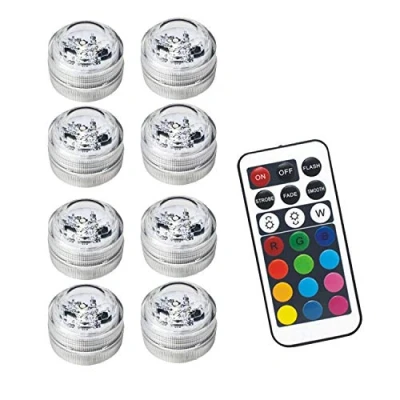 Image of Ex Pro Wireless LED Colour Changing Lights with 3 RGB LEDs &amp; Remote Control, Battery Powered, for Table Top, Under Cabinets, Cupboard, Kitchen, Wardrobe 8 Pack