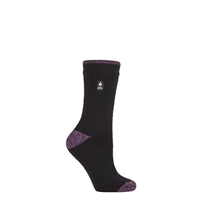 Image of Women&#039;s 1 Pair SOCKSHOP Heat Holders 1.6 TOG Lite Patterned and Striped Socks Tenerife Heel &amp; Toe Black / Purple 4 8 Ladies