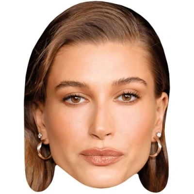 Image of Hailey Bieber (Make Up) Celebrity Mask, Flat Card Face, Fancy Dress Mask